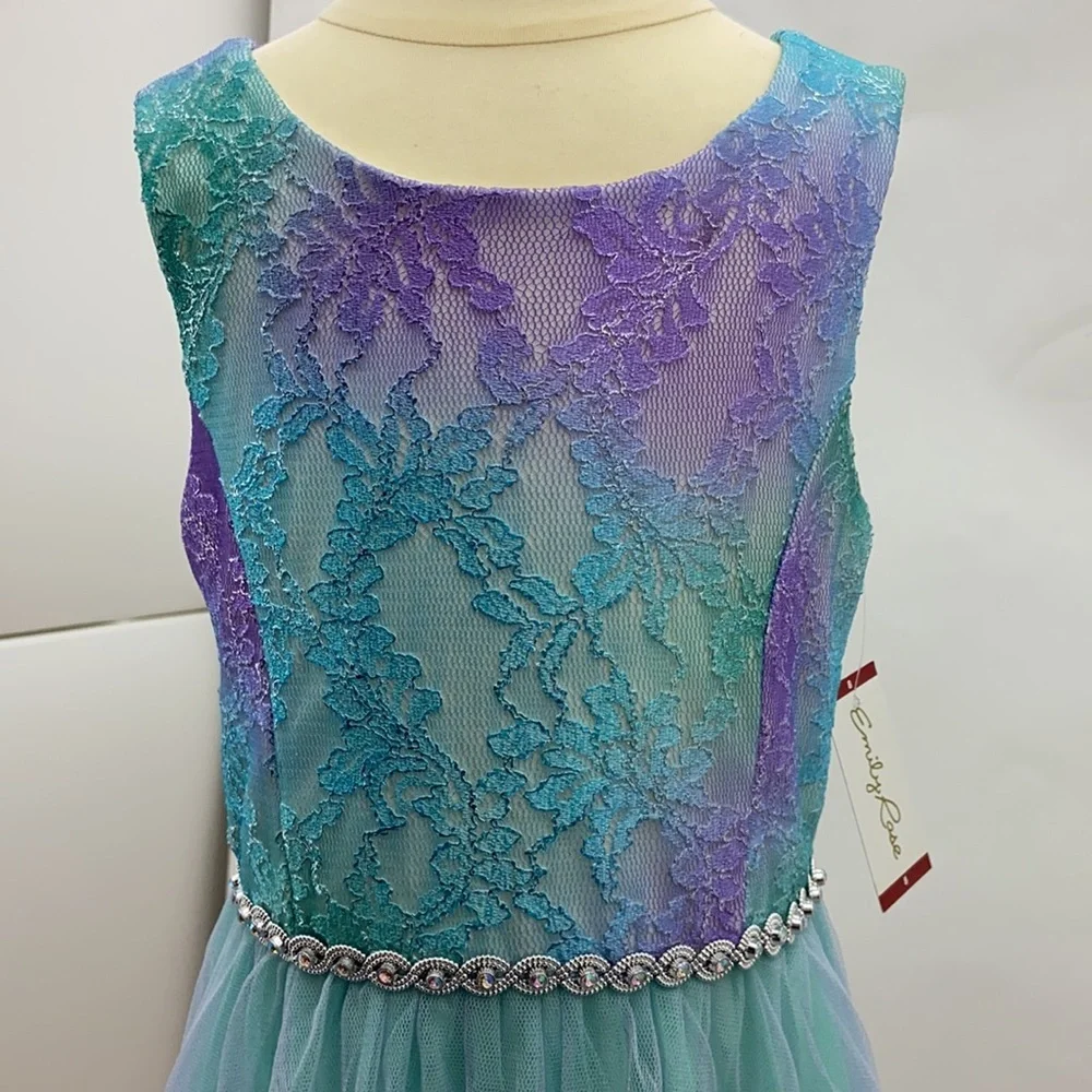 Boutique Emily Rose Hi Lo Rhinestone waistline tie ribbon‎ back w/ zipper